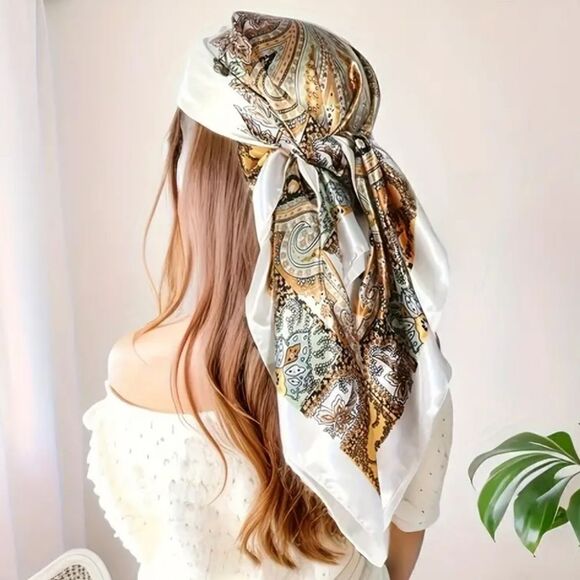 35'' Large Square Satin Head Scarf - Silky Feeling Neck Scarf - Picture 2 of 9